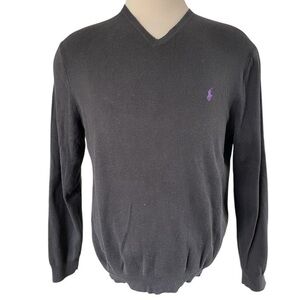 POLO RALPH LAUREN Black Pima Cotton‎ V Neck Longsleeve Sweater Preppy Pony LARGE